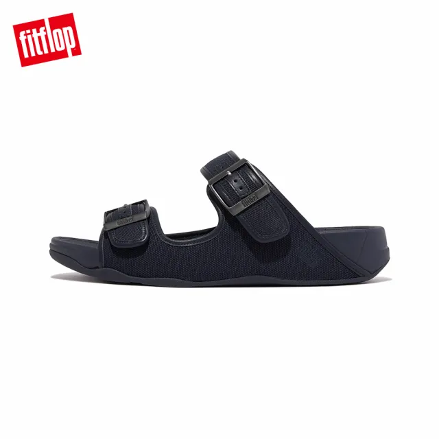 【FitFlop】GOGH MOC MENS BUCKLE CANVAS SLIDES扣環帆布皮革滾邊雙帶涼鞋-男(午夜藍)