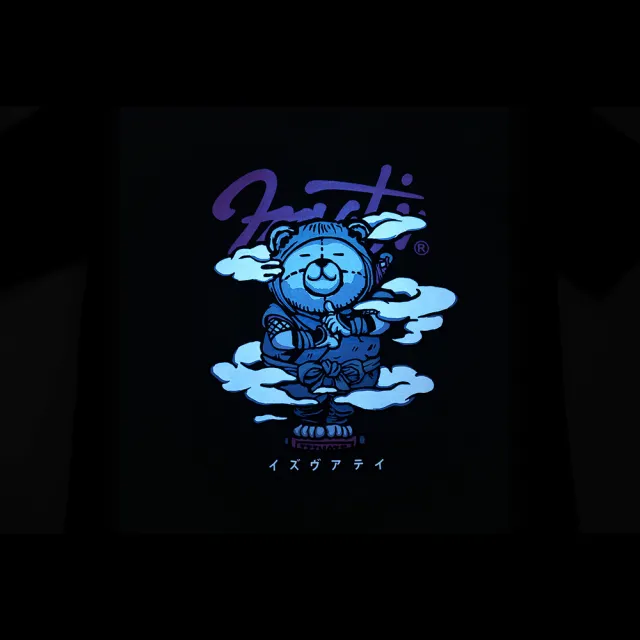 【IZZVATI】忍者熊植絨短T-暗紅(品牌夜光短T系列)