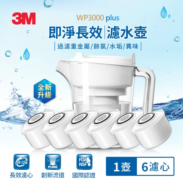 【3M】WP3000 plus 即淨長效濾水壺(1壺+6濾心/全新升級版)
