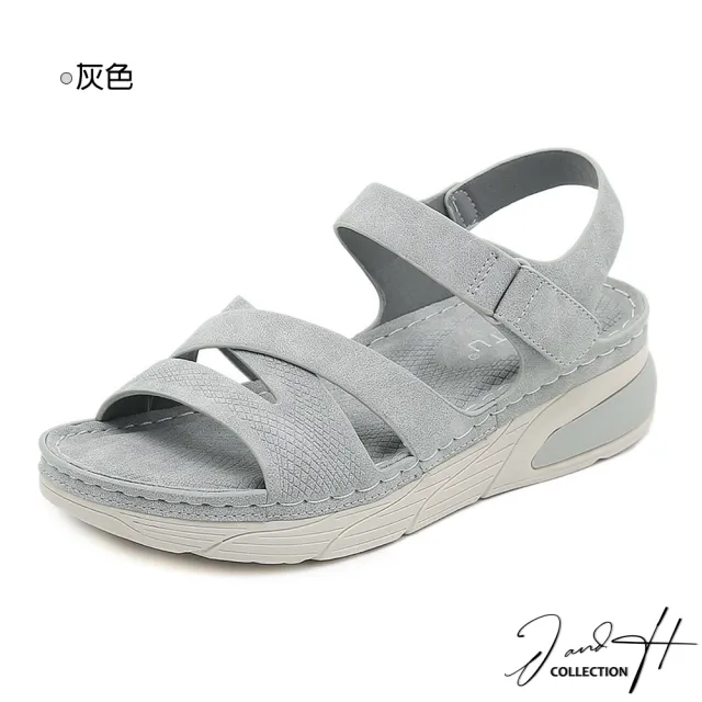 【J&H collection】輕便休閒黏貼式厚底涼鞋(現+預  灰色 / 棕色 / 黑色)