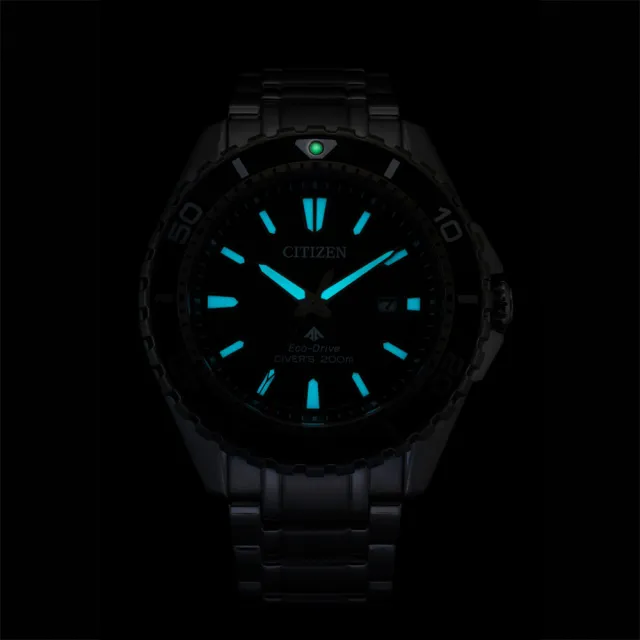【CITIZEN 星辰】PROMASTER MARINE 光動能200米潛水錶-銀x綠/44.5mm 錶 生日禮 送禮(BN0199-53X)