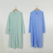 【Dailo】不對襯條紋剪接長罩衫長袖洋裝(藍 綠/魅力商品)