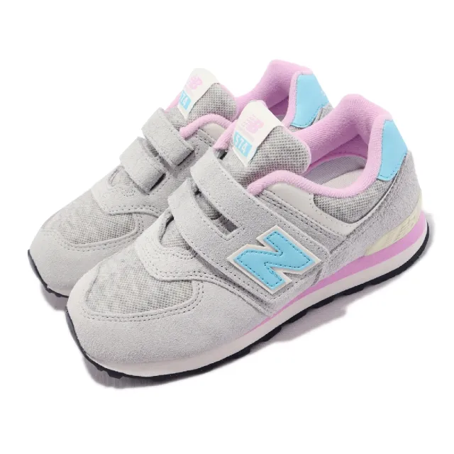 【NEW BALANCE】休閒鞋 574 Wide 中大童鞋 灰 紫 寬楦 經典 魔鬼氈 復古 NB 紐巴倫(PV574NB1-W)