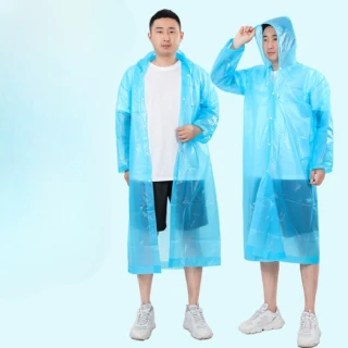 【Dagebeno荷生活】可重覆穿EVA輕便雨衣 不黏不易破半透明鈕扣設計透明雨衣(1入)