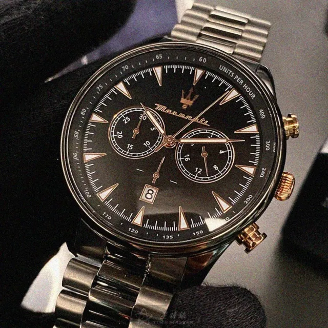 【MASERATI 瑪莎拉蒂】瑪莎拉蒂男錶型號R8873646001(黑色錶面黑錶殼深黑色精鋼錶帶款)