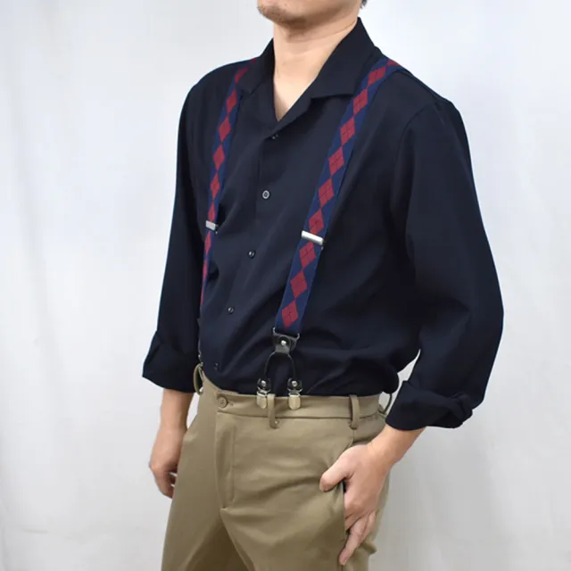 【men life】吊帶 藍紅菱格雙銀扣(吊帶)