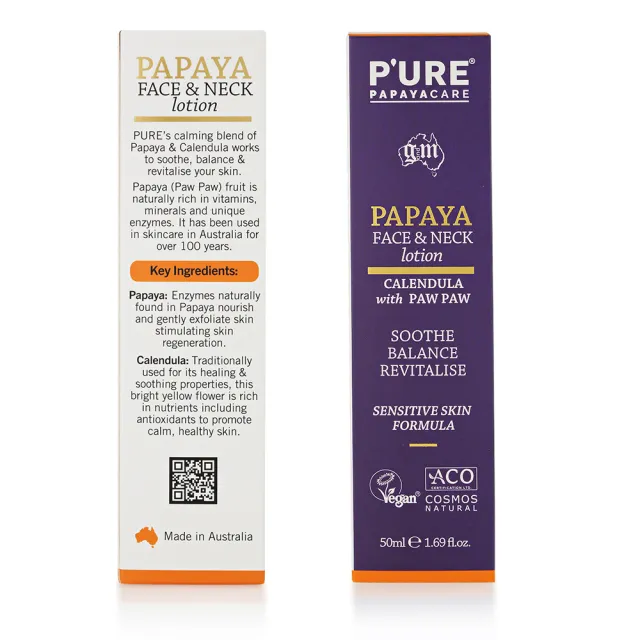 【澳洲 Pure Papayacare】木瓜臉頸乳液含金盞花玻尿酸(6入組 50ml/瓶 專業級)
