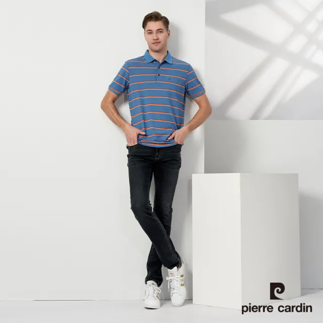 【pierre cardin 皮爾卡登】商務休閒 男款 橫條短袖POLO衫-藍色(5237261-36)