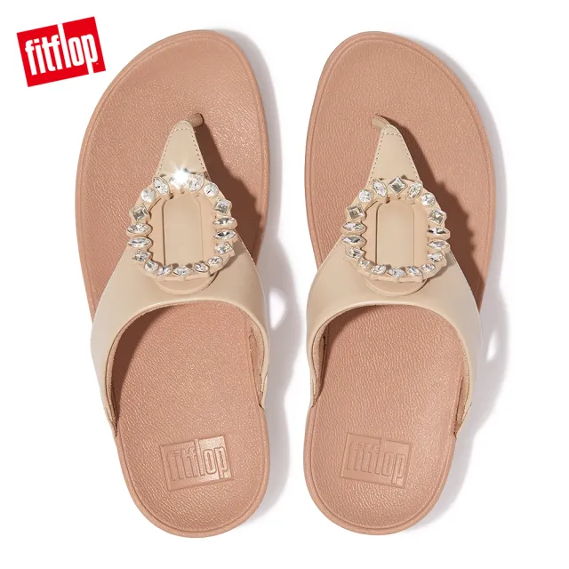 【FitFlop】LULU CRYSTAL-CIRCLET LEATHER TOE-POST SANDALS圓環水鑽造型夾脚涼鞋-女(白石色)