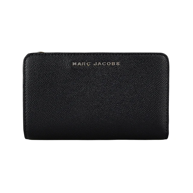 MARC JACOBS 馬克賈伯 MARC JACOBS 金屬字母LOGO粒紋牛皮10卡釦式零錢中夾(展示品/黑)