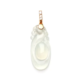 【雅紅珠寶】天然玻璃種白翡翠玉項鍊-龍如意