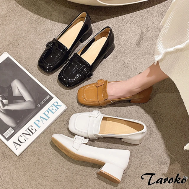 【Taroko】高雅迷人漆皮全真羊皮粗高跟鞋(4色可選)