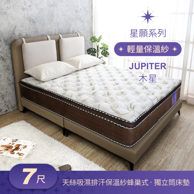 BODEN 星願系列 6x7尺 木星Jupiter 天絲Tencel 吸濕排汗保溫紗蜂巢式三線獨立筒床墊-特大雙人