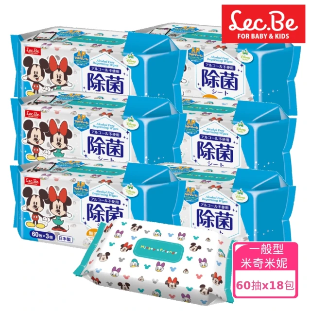 【LEC】日本製抗菌濕紙巾箱購-迪士尼卡通造型四款可選(60抽x18包入)
