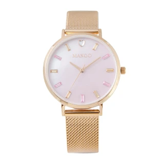 【MANGO】甜美繽紛晶鑽時尚米蘭腕錶-MA6770L-PK-H(玫瑰金x粉色/36mm)