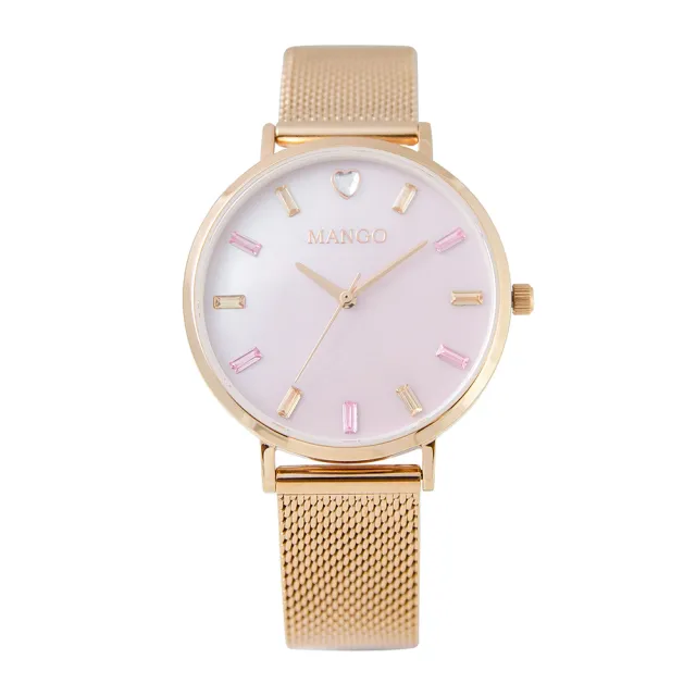 【MANGO】甜美繽紛晶鑽時尚米蘭腕錶-MA6770L-PK-H(玫瑰金x粉色/36mm)