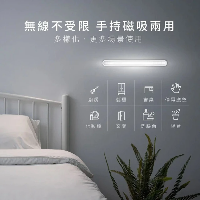 【KINYO】LED無線觸控磁吸燈 USB充電式觸控燈(白光40CM)