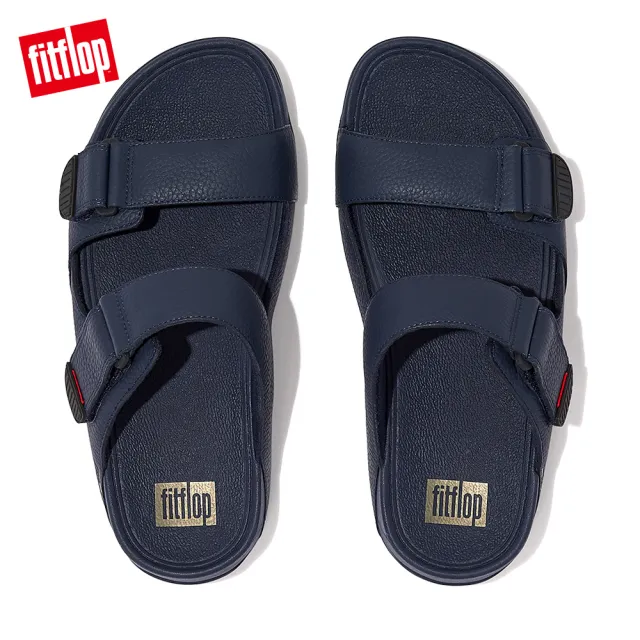 【FitFlop】GOGH MOC SLIDE IN LEATHER可調式皮革雙帶涼鞋-男(午夜藍)