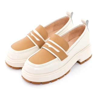 【bac】配色異材質開邊珠牛皮樂福鞋(白色)