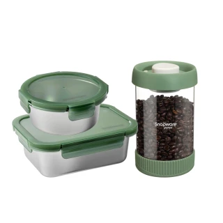 【CorelleBrands 康寧餐具】316可微波不鏽鋼保鮮盒+玻璃儲物罐3入組(C02)