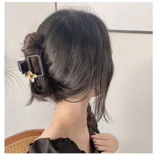 【JC Collection】韓國復古金箔花方形盤髮鯊魚夾(黑色)