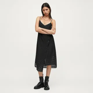 【ALLSAINTS】AGNES 兩件式薄針織細肩格紋開岔中長版洋裝 WD075X(常規版型)