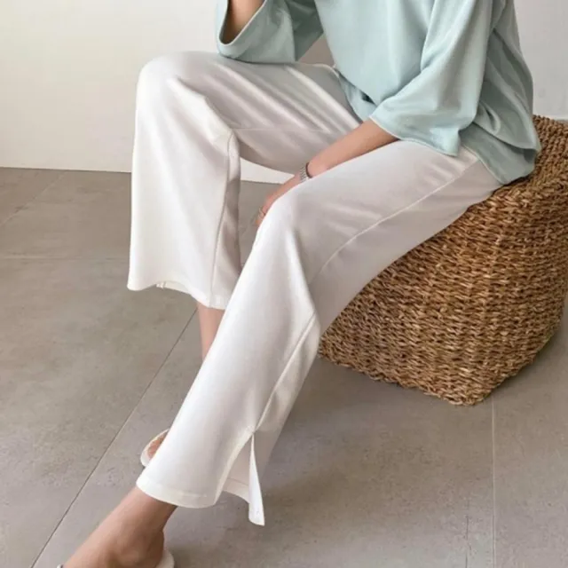 【baibeauty 白鳥麗子】舒適素色側開衩彈性鬆緊長褲(有加長款可選)