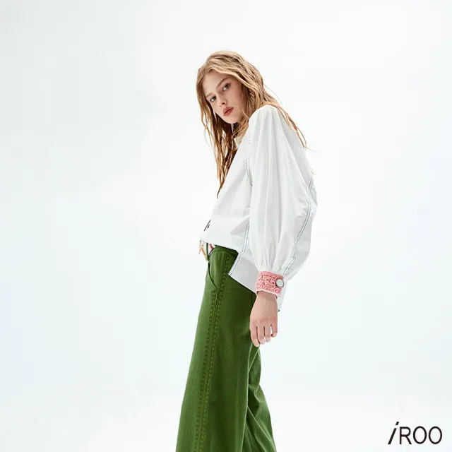 【iROO】拼接手鉤織物襯衫