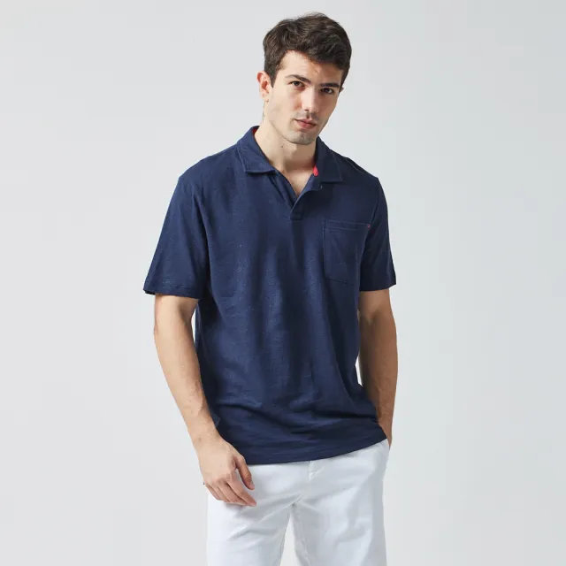 【NAUTICA】男裝 簡約素面休閒短袖POLO衫(深藍)