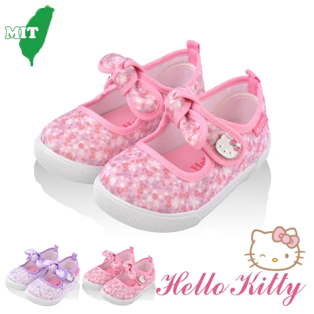 【HELLO KITTY】14-19cm童鞋 小碎花 輕量抗菌防臭減壓休閒鞋(粉&白紫色)