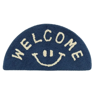 【日本TOMO】日本空運頂級高含棉藍色WELCOME微笑歡迎吸水腳踏墊(療癒系/門口迎賓/浴室地墊/臥室地毯)