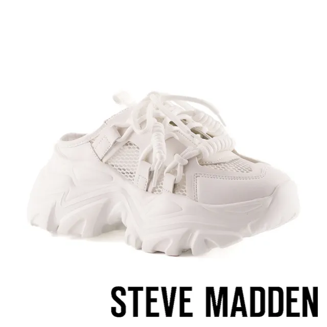 【STEVE MADDEN】ROBUST 綁帶休閒厚底懶人拖鞋(白色)