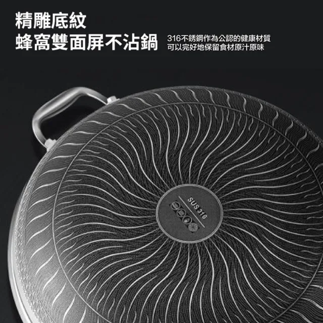 【KNF 康尼菲】加大加高316雙面蜂巢不沾炒鍋38cm（附鍋蓋）