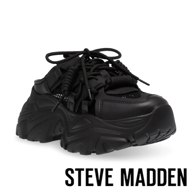 【STEVE MADDEN】ROBUST 綁帶休閒厚底懶人拖鞋(黑色)