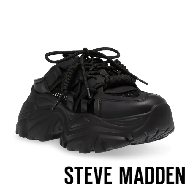 【STEVE MADDEN】ROBUST 綁帶休閒厚底懶人拖鞋(黑色)