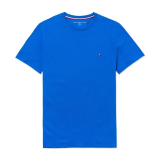 【Tommy Hilfiger】TOMMY 經典刺繡Logo圓領素面短袖T恤 上衣-寶藍色(平輸品)