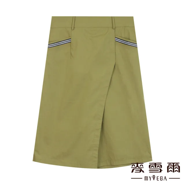 【MYVEGA 麥雪爾】棉質織帶一片式休閒裙褲-橄欖綠
