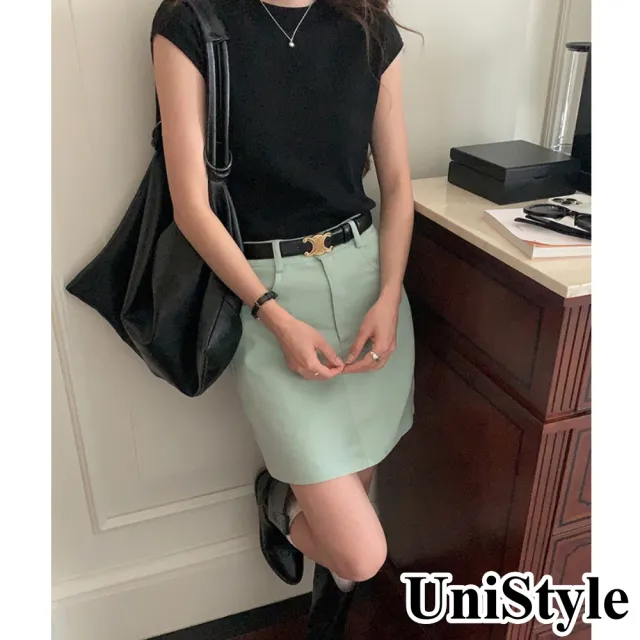 【UniStyle】現貨 A字包臀短裙 高腰顯瘦復古俏麗風 女 EAX3460(蘆薈綠)