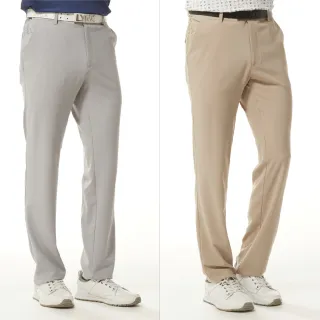 【Lynx Golf】男款日本進口面料四面彈性口袋側邊印花袋蓋造型設計平口休閒長褲(二色)