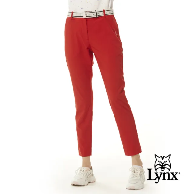 【Lynx Golf】女款吸溼排汗輕量透氣易溶紗材質隱形拉鍊口袋山貓膠標窄管九分褲(二色)