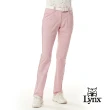 【Lynx Golf】女款彈性舒適幻彩配布設計脇邊出芽繩造型L型口袋窄管長褲(二色)