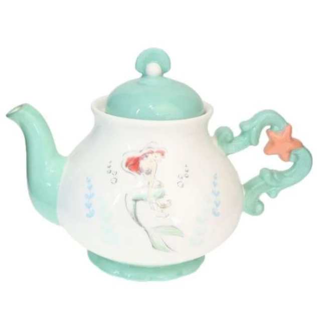 小禮堂 Disney 迪士尼 小美人魚 造型陶瓷茶壺 655ml - 白綠海星款(平輸品)