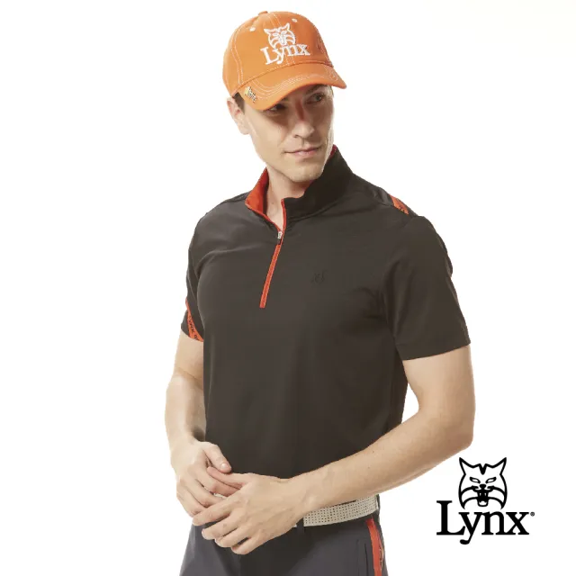 【Lynx Golf】首爾高桿風格！男款合身版銀離子抗菌除臭後背配布字樣造型短袖立領POLO衫/高爾夫球衫(二色)