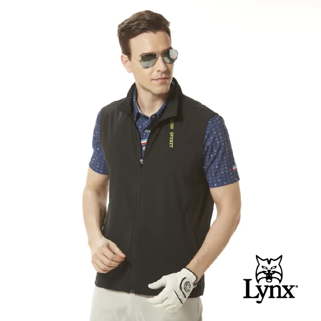 【Lynx Golf】男款防潑水四面彈性網布剪接隱形胸袋拉鍊口袋無袖背心(二色)