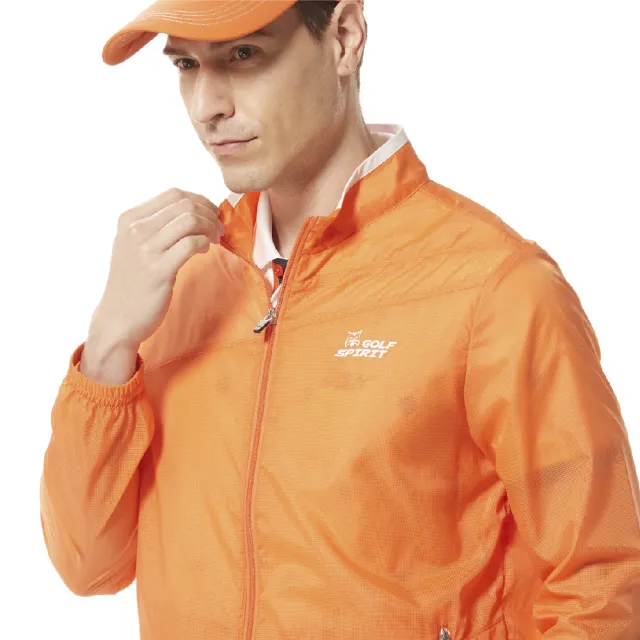 【Lynx Golf】男款輕量沖孔透氣布料剪裁斜紋造型拉鍊口袋長袖外套(三色)