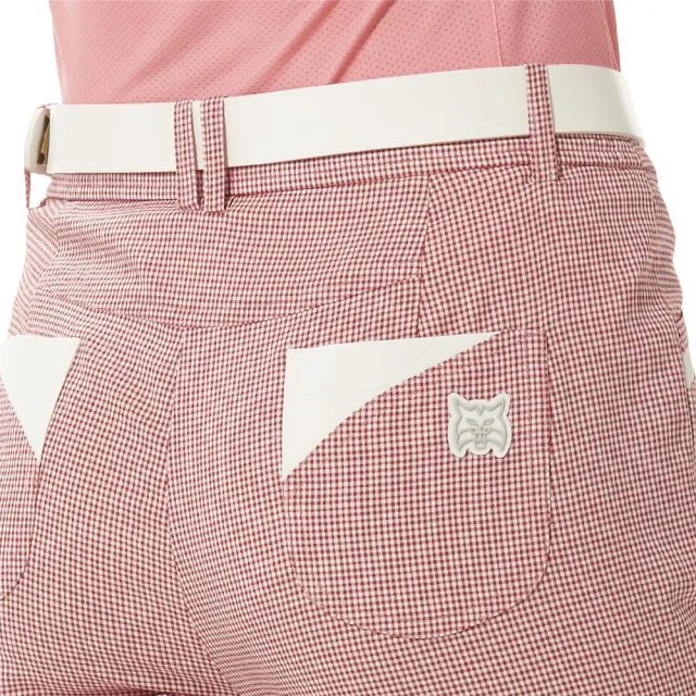 【Lynx Golf】女款日本進口布料吸汗速乾排經典百搭格紋造型配布剪裁設計窄管九分褲(二色)