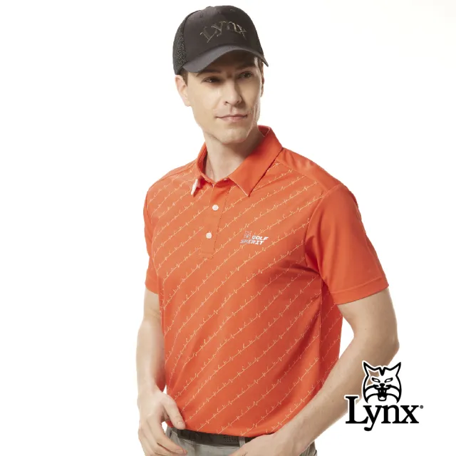 【Lynx Golf】男款吸排抗UV機能網眼布材質Lynx斜紋印花短袖POLO衫/高爾夫球衫(三色)