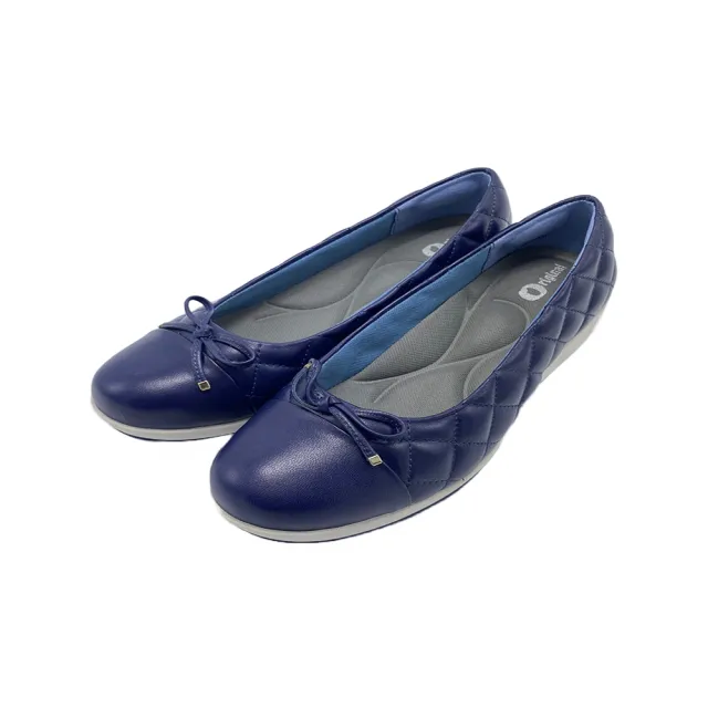 【MMHH】MMHH 經典 菱格紋 釋壓 羊皮鞋 皮鞋 娃娃鞋 - 海軍藍(女性 商務 面試 辦公 機能 久站不累)