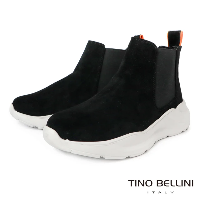 【TINO BELLINI 貝里尼】男款 潮流厚底側鬆緊高筒休閒鞋HM5O008(黑)