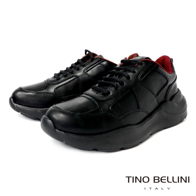 TINO BELLINI 貝里尼 男款 輕量綁帶厚底休閒運動鞋HM4O001(黑)